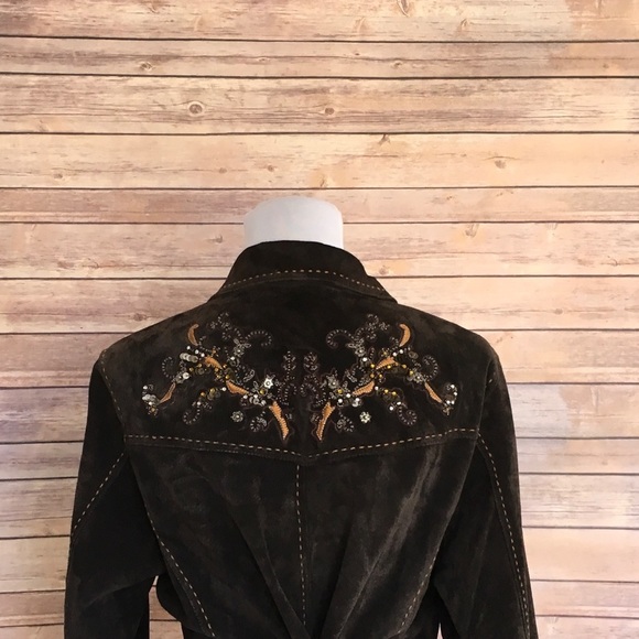 Coldwater Creek Suede Embellished Snap Jacket - Picture 2 of 8